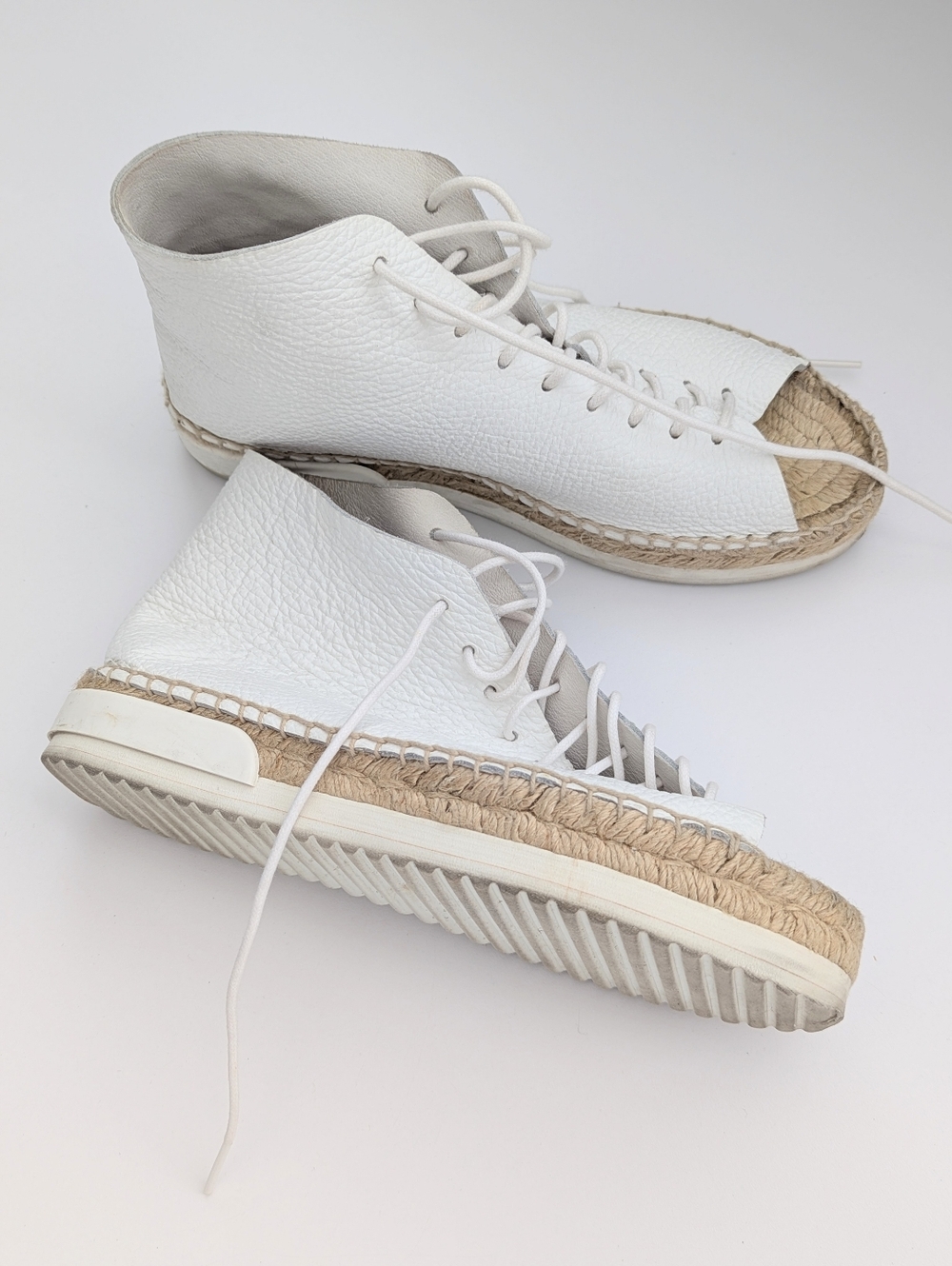 Miista Women's (Sz 36) White Leather Lace-Up Peep-Toe Espadrilles/Shoes/Sandals
